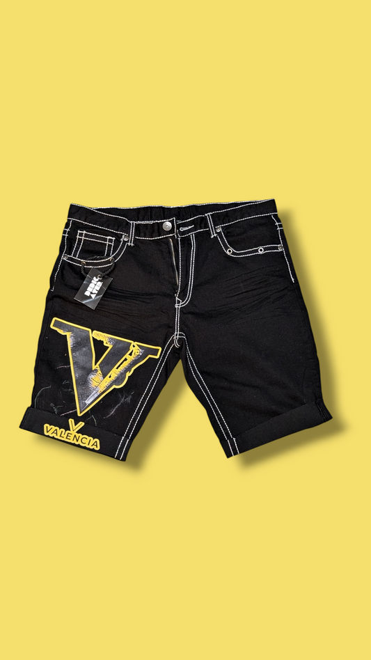 Black cuff yellow VV Jean shorts